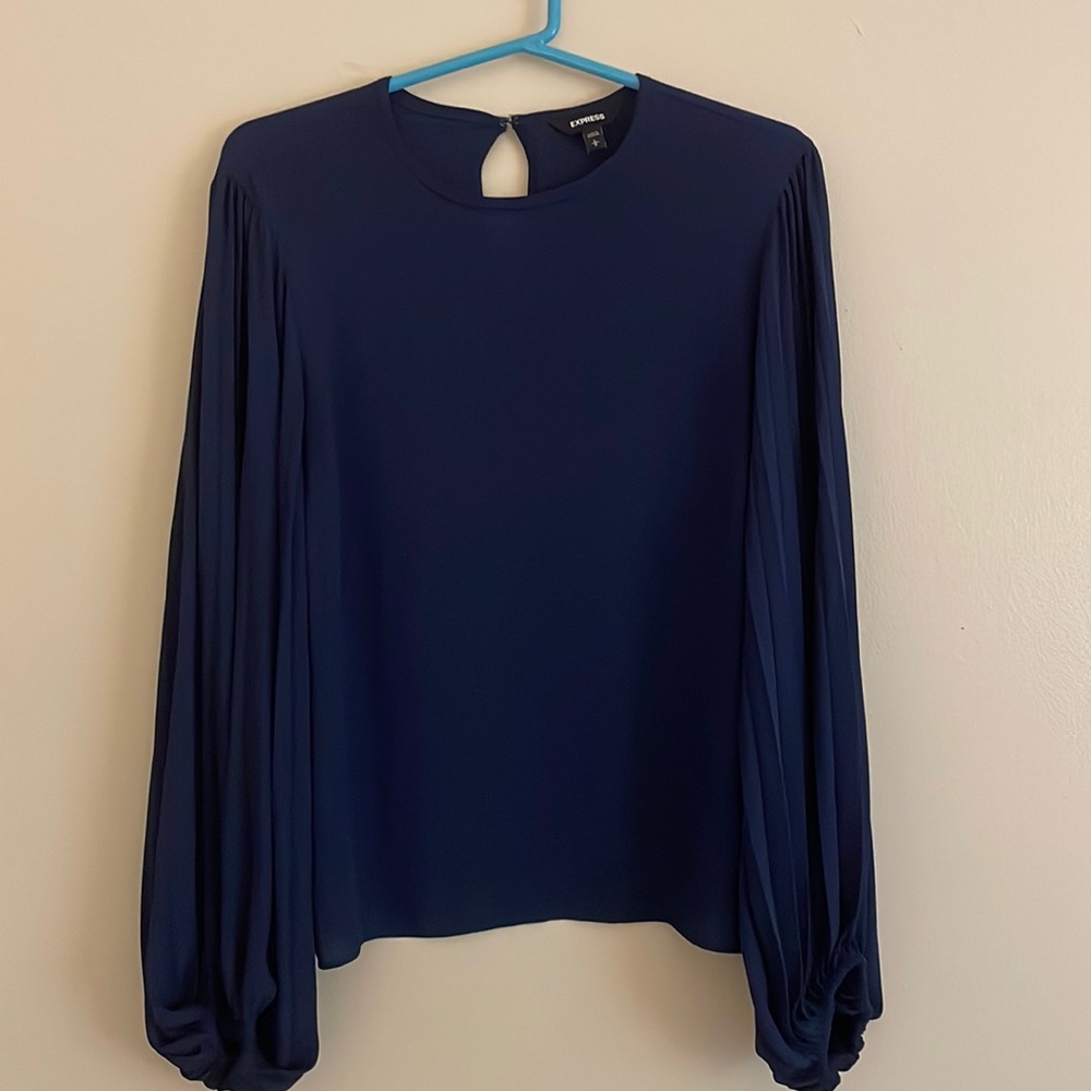Large Express Navy Blue Crew Neck Puff Sleeve Top